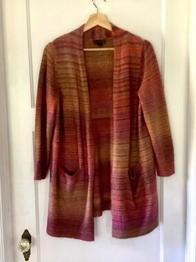 JW Style open-front ombré knit Longline cardigan Women’s XL Pockets Rust Orange